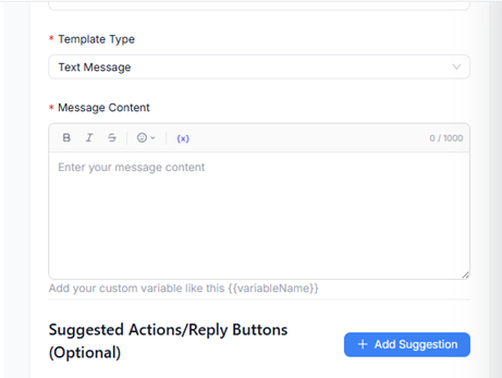 Figure 12 — Text Message template with formatted Message Content and optional suggested actions.