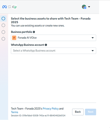 Figure 4. Selecting the business portfolio that will own your WhatsApp Business API account.